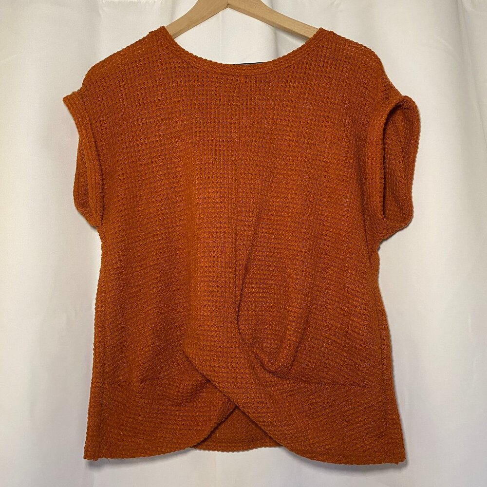 Emery Rose Orange Rust Twist Hem Womens M Shirt Dolman Sleeve Waffle Knit EUC